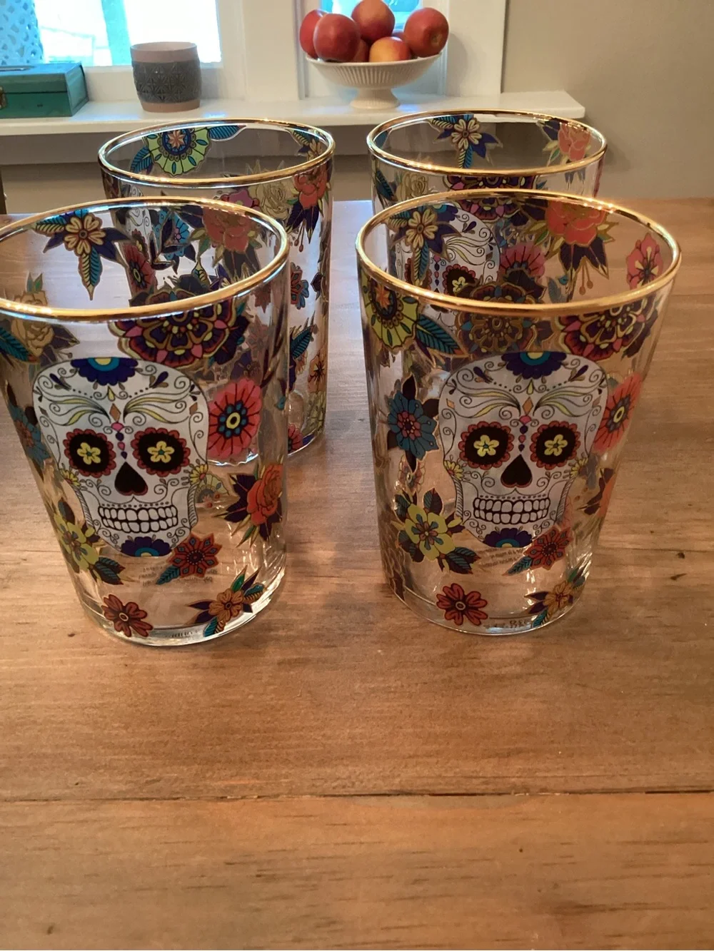WILLIAMS SONOMA DIA DE LOS MUERTOS DAf OF THE DEAD GLASS TALL TUMBLERS SET OF 4